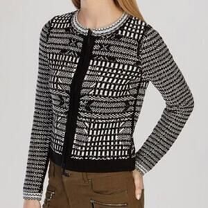 Karen Millen Embroidered Jacquard Zip Cotton Cardigan NWT